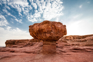 Sculpture of a Muchroom made by nature in the Arava Valley near Eilat. Timna Park. Israel. 
