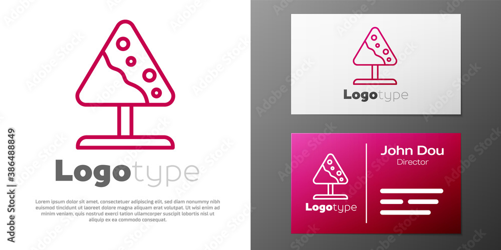 Poster logotype line road sign avalanches icon isolated on white background. snowslide or snowslip rapid fl