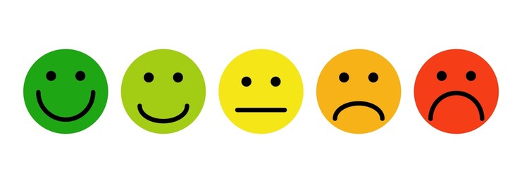 Simple emoji feedback face. Testimonial each green client reaction service from yellow admiration with eyes.