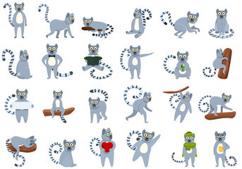 Lemur icons set. Cartoon set of lemur vector icons for web design - obrazy, fototapety, plakaty