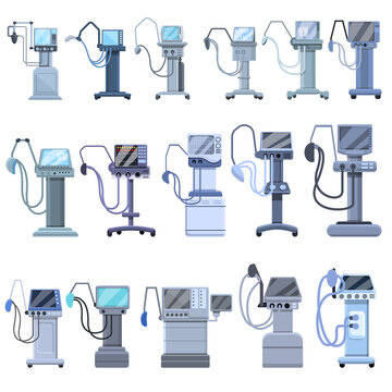 Ventilator Medical Machine icons set. Cartoon set of Ventilator Medical Machine vector icons for web design