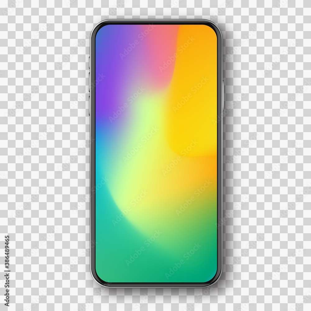 Poster smartphone with color screen mockup template. mobile phone with realistic modern touch screen and mu