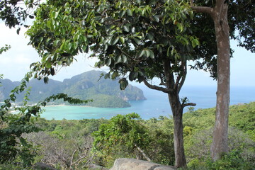 beatiful view of paradise island koh phi phi in thailand under cloudy sky in Rainy season