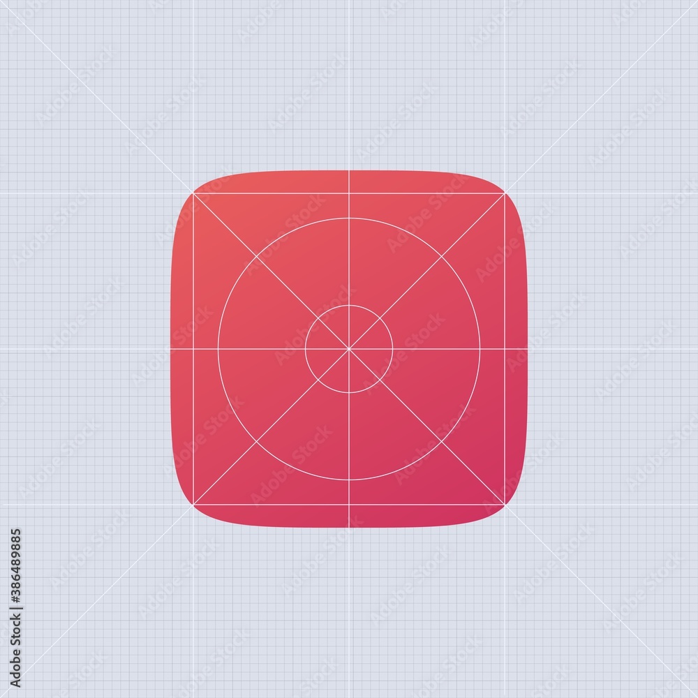 Poster superellips app ios template. red ui button sign with rounded design smartphone.