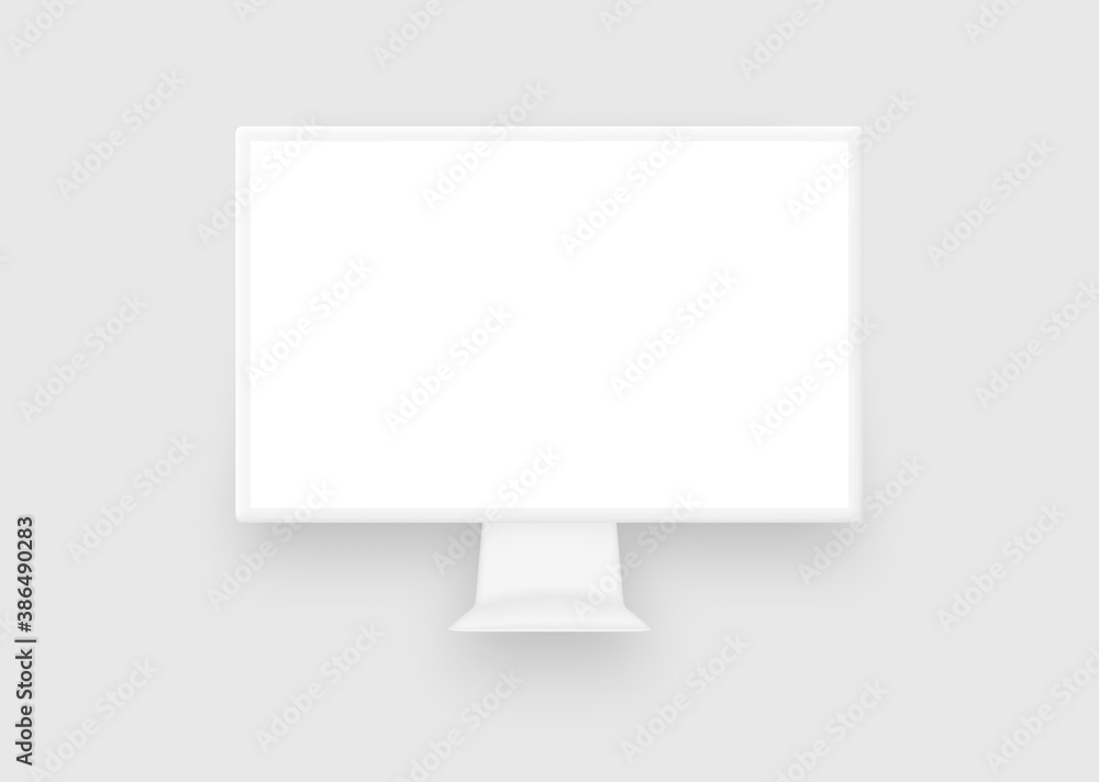 Poster clay white monitor computer mockup. blank display for business work and leisure responsive electroni