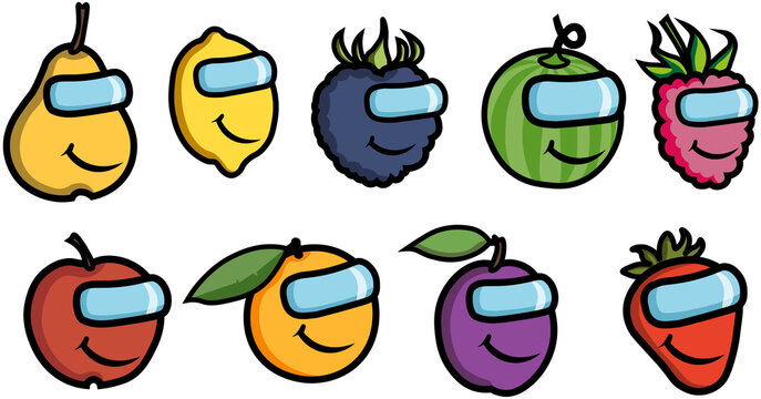 Owoce, komiks, rysunek, ikona, zabawne
