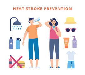 Information banner for preventing heat stroke flat vector illustration.