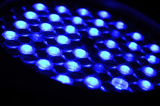 LED PAR Light background,Close up of LED lighting equipment, LED forstage professional lighting device colored. Led lights for disco.