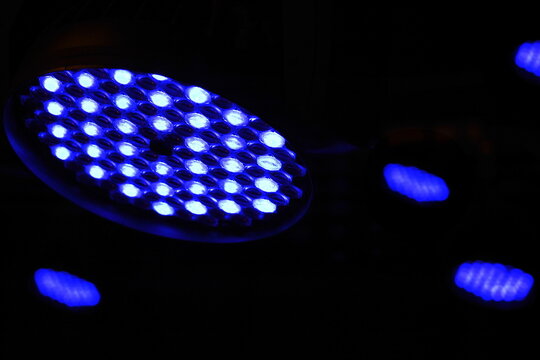 LED PAR Light background,Close up of LED lighting equipment, LED forstage professional lighting device colored. Led lights for disco.