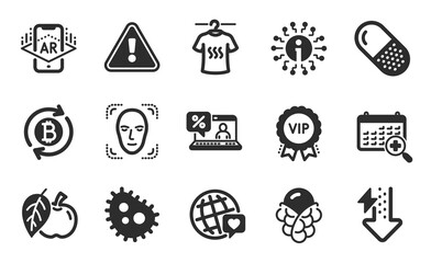 Vip award, Energy drops and Online loan icons simple set. Ice cream, Augmented reality and World brand signs. Face detection, Dry t-shirt and Medical calendar symbols. Flat icons set. Vector
