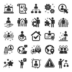 Management icons. Set of Business audit, Startup strategy and Employee icons. Business strategy, Startup and Teamwork. Organization management, report and group algorithm. Employee job. Vector