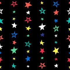 Doodle star confetti seamless pattern. Hand drawn stars background. Vector illustration for print, textile, paper.