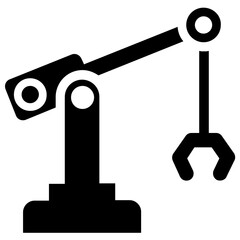 
A robotic hand for manufacturing process, glyph icon of industrial robot
