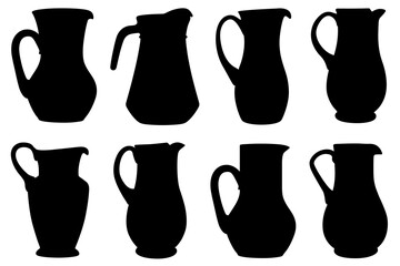 Set of different pitchers isolated on white