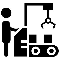 
A robotic hand for manufacturing process, glyph icon of industrial robot
