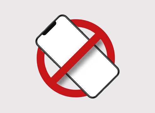 Banned Mobile Phone. Smartphone In Circle Crossed Out With Red Line Ban Use Electronic Gadgets.