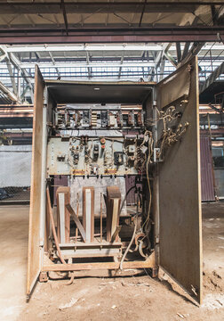 Broken electrical transformer in an abandoned factory