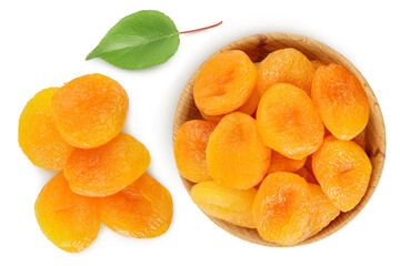 Dried apricots isolated on white background with full depth of field. Top view. Flat lay