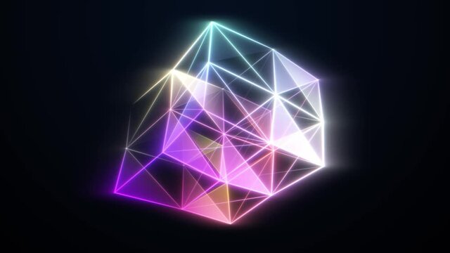 Glowing neon light cube - 3D element