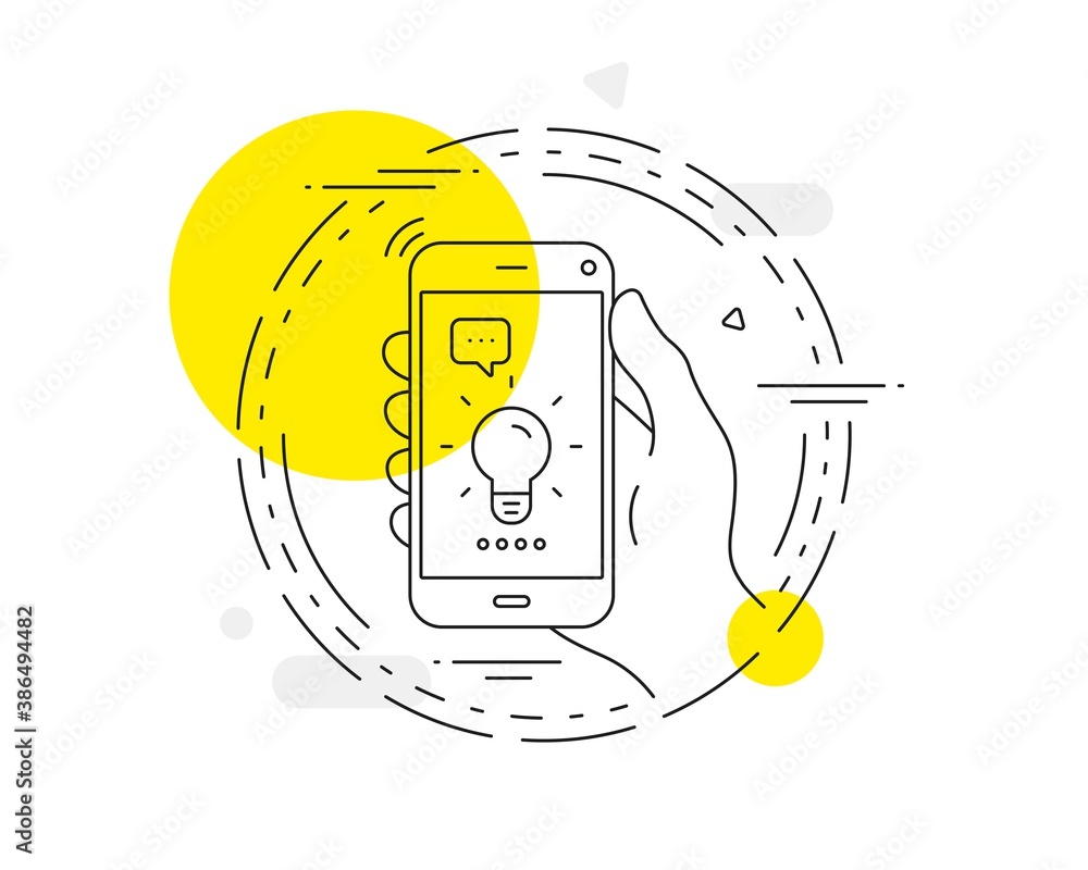 Poster light bulb line icon. mobile phone vector button. lamp sign. idea, solution or thinking symbol. ligh
