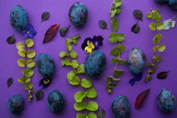 fruit harvest, Wallpaper parttern design plums apples persimmon greens menu