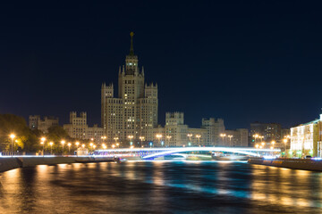 Fototapeta na wymiar High-rise on Kotelnicheskaya Embankment in Moscow at night.