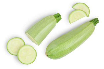 zucchini or marrow isolated on white background with clipping path and full depth of field. Top view. Flat lay