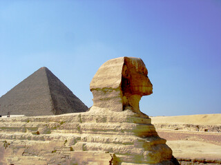 Pyramid and Sphinx of desert Giza Egypt Cairo