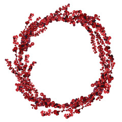 watercolor image of a Christmas wreath with spruce branches, red berries, cotton, template for greeting card