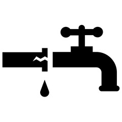 
Old water tap with leaky pipe, plumbing system icon vector 
