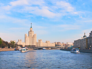 Fototapeta premium Kotelnicheskaya Embankment Building. View from Moscow River