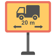 
Roadside board on a stand having wagon on it and some instructions, this is length limit icon

