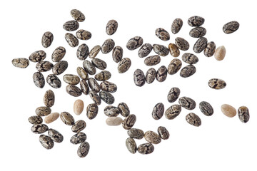 Chia seeds isolated on white background with clipping path and full depth of field. Top view. Flat lay.
