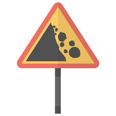 
Triangular shaped board showing some stone falling, an icon for falling rocks 
