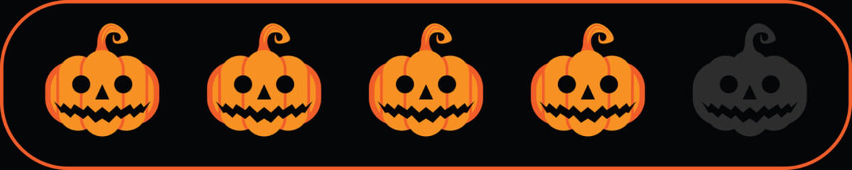 Fototapeta premium Four rate pumpkins icon for review scary or creepy story contents on internet, website or mobile application. Online feedback 5 vote scale Halloween jacks symbol rating or ranking concept. Vector