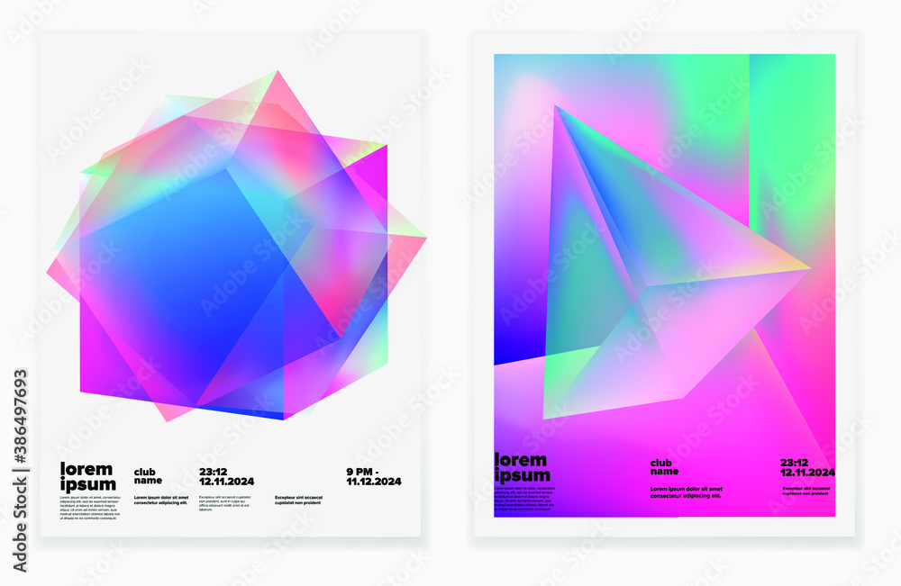 Poster set of vector abstract surreal gradient illustrations, backgrounds for the cover of magazines, books