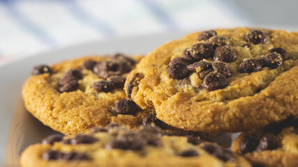 Homemade cookies with chocolate on white plane