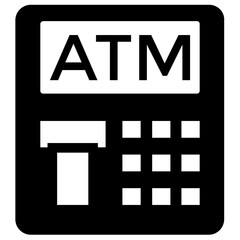 
Device with some buttons and place to insert and exert plastic cards baptized with A T M, icon for atm 
