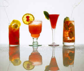 Set of beverage alcoholic drinks cocktails isolated on white background