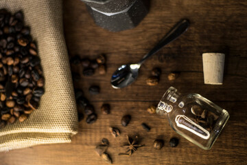 coffee beans, coffee makers, aniz, spoons, spices and others