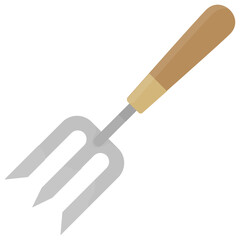 
Three cornered tool with wooden handle for grip notion garden fork icon 
