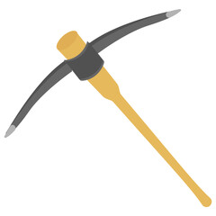 
An axe with pointing heads blade and tree handle, pickaxe icon
