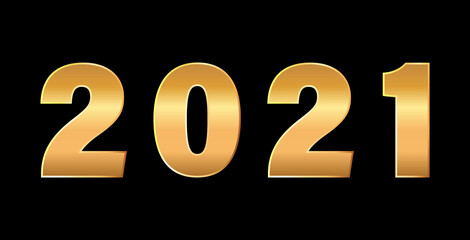 2021 number 3d. Golden Vector luxury text 2021 for your design. Stock vector illustration on black isolated background.