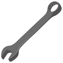 
Round crescent like tool with long metal ending to a hole, icon for wrech  
