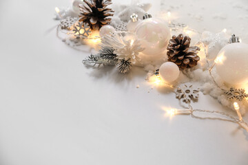 Christmas balls and snowflake on abstract background