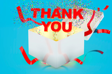 Thank you text inside gift box. 3D rendering