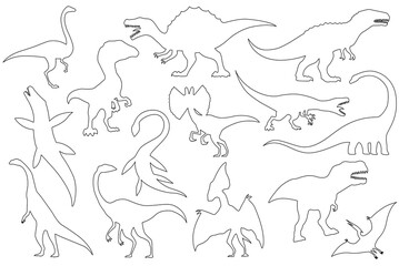 Dinosaur silhouettes set. Coloring dino monsters icons. Prehistoric reptile monsters. Vector illustration isolated on white. Black and white graphics © the8monkey