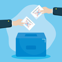 Election day design hands holding a votes and ballot box
