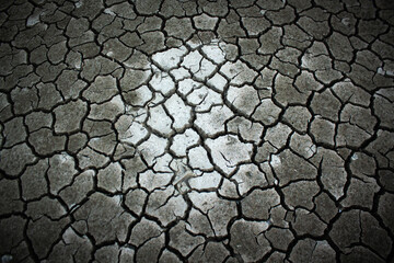 Dried land suffering from drought. Crackled clay texture
