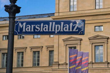Street sign of Marstallplatz (Marstall square) in Munich, Germany